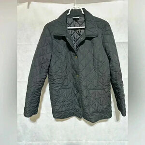 J Jill Black Heritage Quilted Jacket Snap Front Women Size Large Pockets Bronze